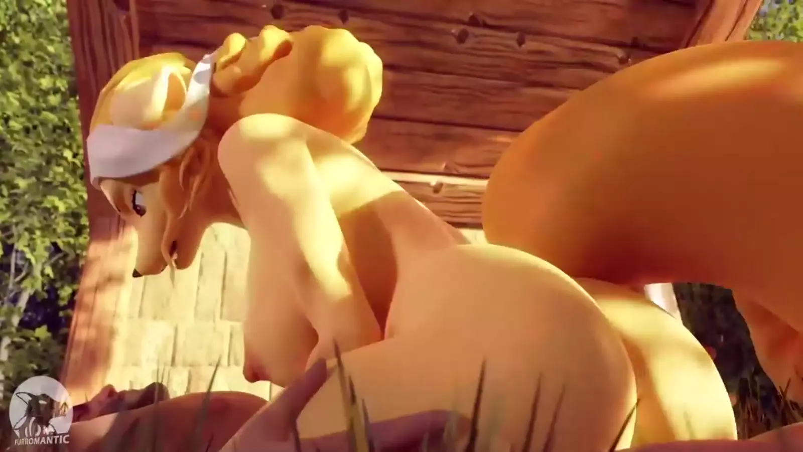 A shaggy character with a thigh cleftch her showcasing naked feet during